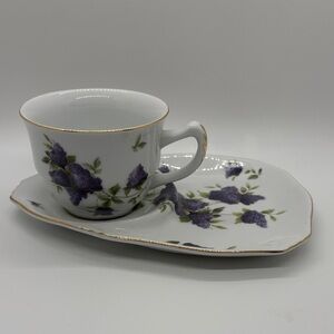 2 piece ND Nantucket Porcelain Lilac Floral Tea Cup and Saucer Snack tray set